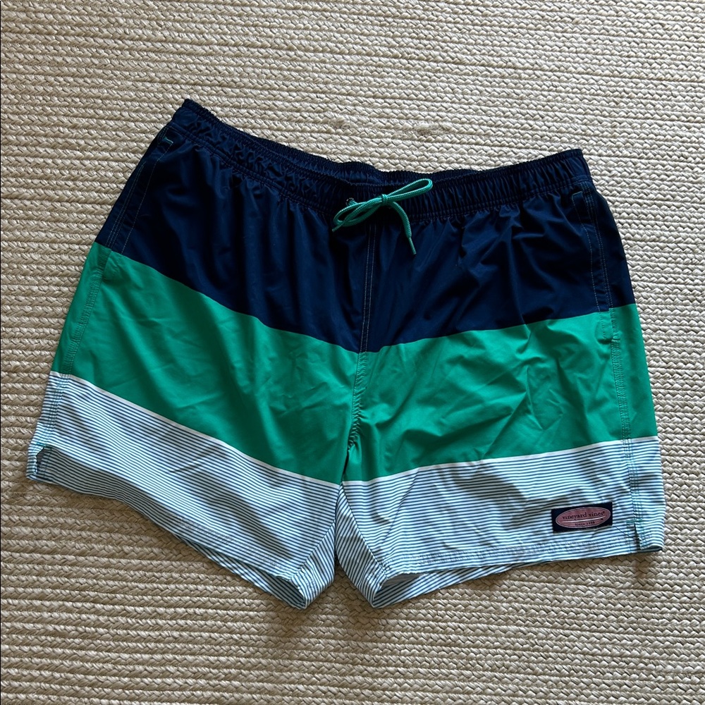 Vineyard Vines Navy and Teal Swim Trunks